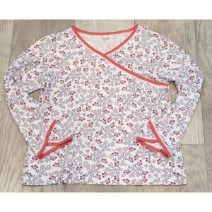 Garnet Hill Size S Asian Wrap Floral Organic Cotton Pajama Top Lounge Sleepwear